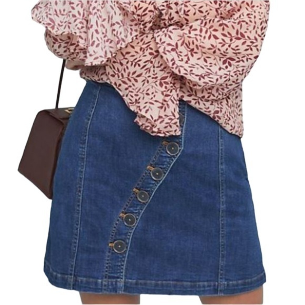Anthropologie Pilcro Dark Denim Button Wrap Skirt